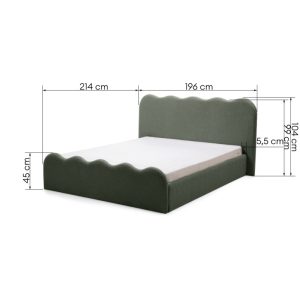 Łóżko tapicerowane 160x200 cm Tulla, ze stelażem i pojemnikiem, ciemnozielone, boucle, falowane