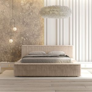 Łóżko Melody 140/160/180x200 cm ze stelażem i pojemnikiem, beżowe, sztruks