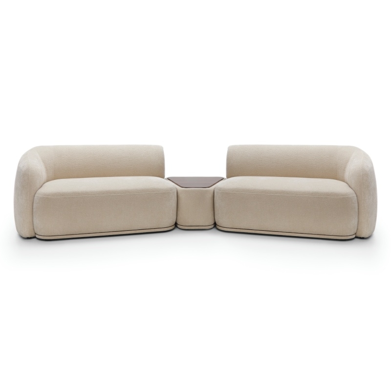 Sofa modułowa Nobo, puf z blatem, zaokrąglona, Orzech Warmia