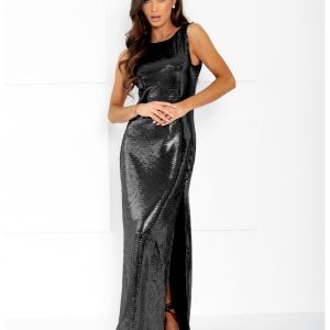 Cekinowa sukienka maxi z odkrytymi plecami TAJA - czarna