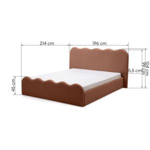 Łóżko tapicerowane 160x200 cm Tulla, ze stelażem i pojemnikiem, miedziane, boucle, falowane