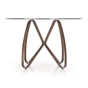 Stół okrągły szklany brązowy / złoto antyczne mat 120 cm Lungo