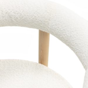 Krzesło tapicerowane Muffy, białe/drewno bukowe, boucle, zaokrąglone
