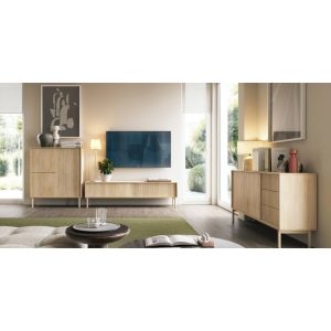 Komoda trzydrzwiowa Tavo, Dąb Cremona, ryflowana