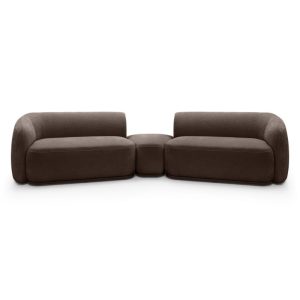 Sofa modułowa z pufem Nobo, brązowa, obłe kształty