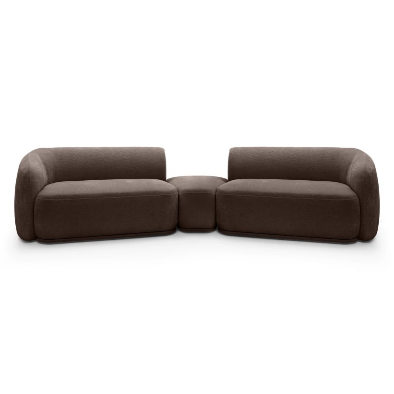 Sofa modułowa z pufem Nobo, brązowa, obłe kształty