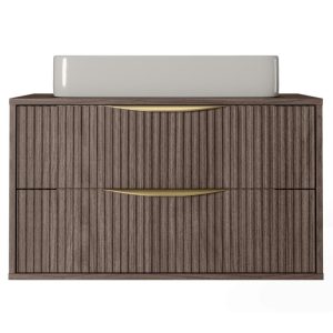 Szafka pod umywalkę nablatową Avila 2.0, 80 cm, ryflowana, złote uchwyty, Orzech Villa