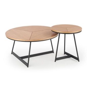 Stolik kawowy okrągłe dąb naturalny / czarny mat 45 cm Karida-S