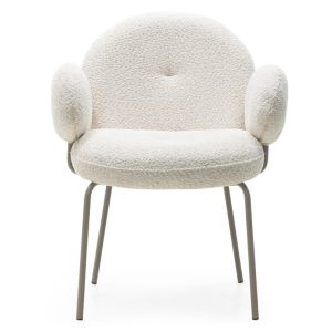 Krzesło tapicerowane z podłokietnikami Fiori jasnobeżowe, obłe kształty