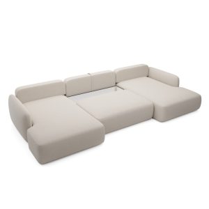 Narożnik rozkładany Mossa U1 z pojemnikiem, obłe kształty