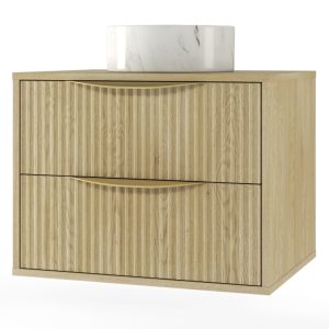 Szafka pod umywalkę nablatową Avila 2.0, 60 cm, ryflowana, złote uchwyty, Dąb Cremona Torro