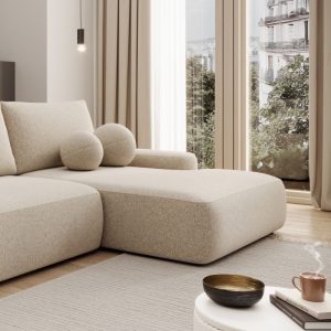 Narożnik rozkładany Loop O z pojemnikiem, jasnobeżowy, prawy