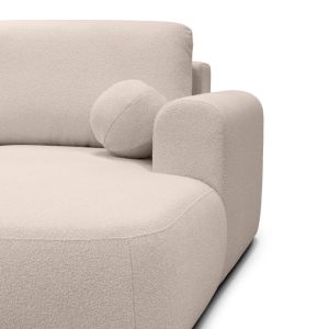 Narożnik z funkcją spania i pojemnikiem Ariola, obłe kształty, beżowy, boucle, prawy