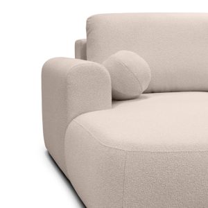 Narożnik z funkcją spania i pojemnikiem Ariola, obłe kształty, beżowy, boucle, lewy