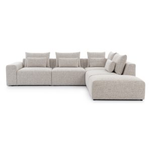 Narożnik modułowy z pufem Bastia, obłe kształty, prawostronny