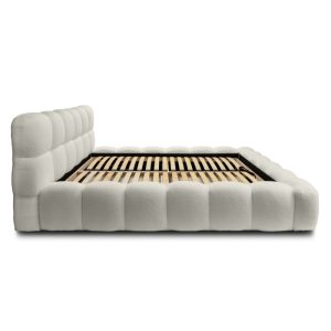 Łóżko tapicerowane Boston 140x200 cm ze stelażem i pojemnikiem, beżowe, boucle