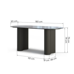 Stół do jadalni Ribeira owalny, lamele, efekt czarnego marmuru, spiek