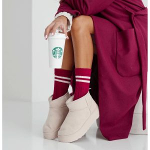 Skarpetki damskie warkocz z paskami - bordowe