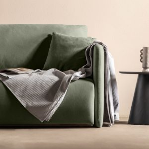 Sofa rozkładana Allen z pojemnikiem, oliwkowozielona, welur