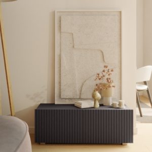 Szafka RTV Kolder, dwudrzwiowa, wisząca/stojąca, ryflowana, czarny mat