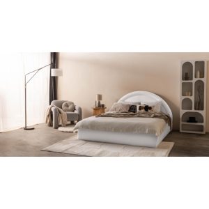 Łóżko Redondo 140x200 cm ze stelażem i pojemnikiem, białe, boucle