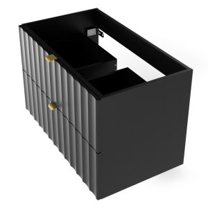 Szafka pod umywalkę Arcos, 80 cm, ryflowana, złote uchwyty, czarna