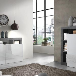 Komoda z drzwiami biała / szara wysoki połysk / mat 146 cm Verden