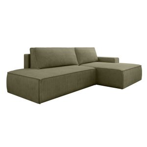 Narożnik rozkładany Fiord O z pojemnikiem, prawostronny, oliwkowozielony, sztruks