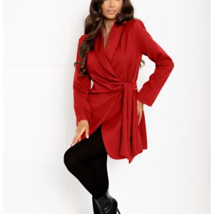 Przekładana marynarka z wiązaniem ETIEN - czerwona