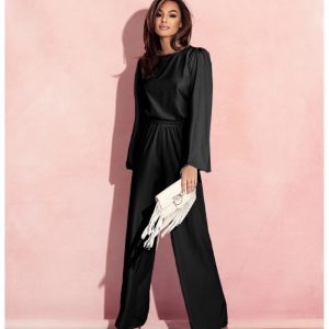 Modny komplet z szerokimi spodniami MAVIS - czarny