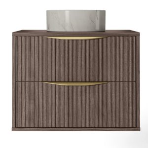 Szafka pod umywalkę nablatową Avila 2.0, 60 cm, ryflowana, złote uchwyty, Orzech Villa