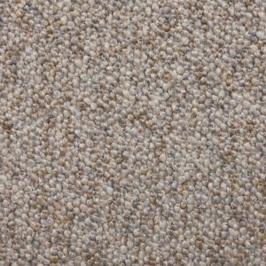 Fotel tapicerowany Sheli beżowoszary melanż, boucle, obłe kształty