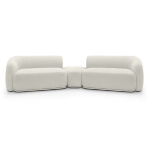 Sofa modułowa z pufem Nobo, kremowa, obłe kształty