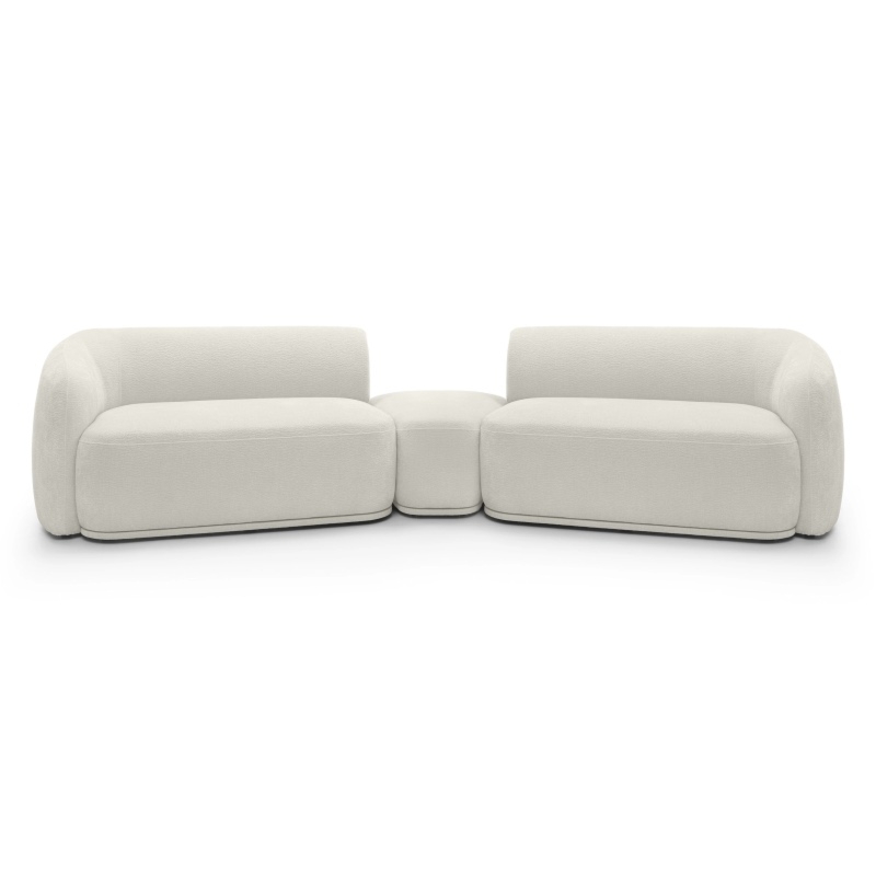Sofa modułowa z pufem Nobo, kremowa, obłe kształty