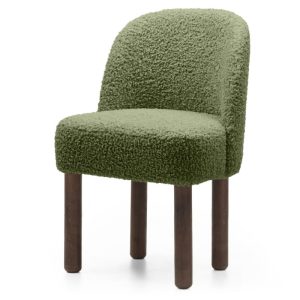 Krzesło tapicerowane Lilu zielone/orzech, boucle, drewniane nóżki