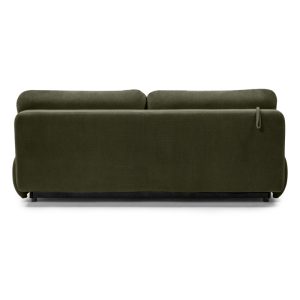 Sofa z funkcją spania i pojemnikiem Milo, ciemnozielona, obłe kształty