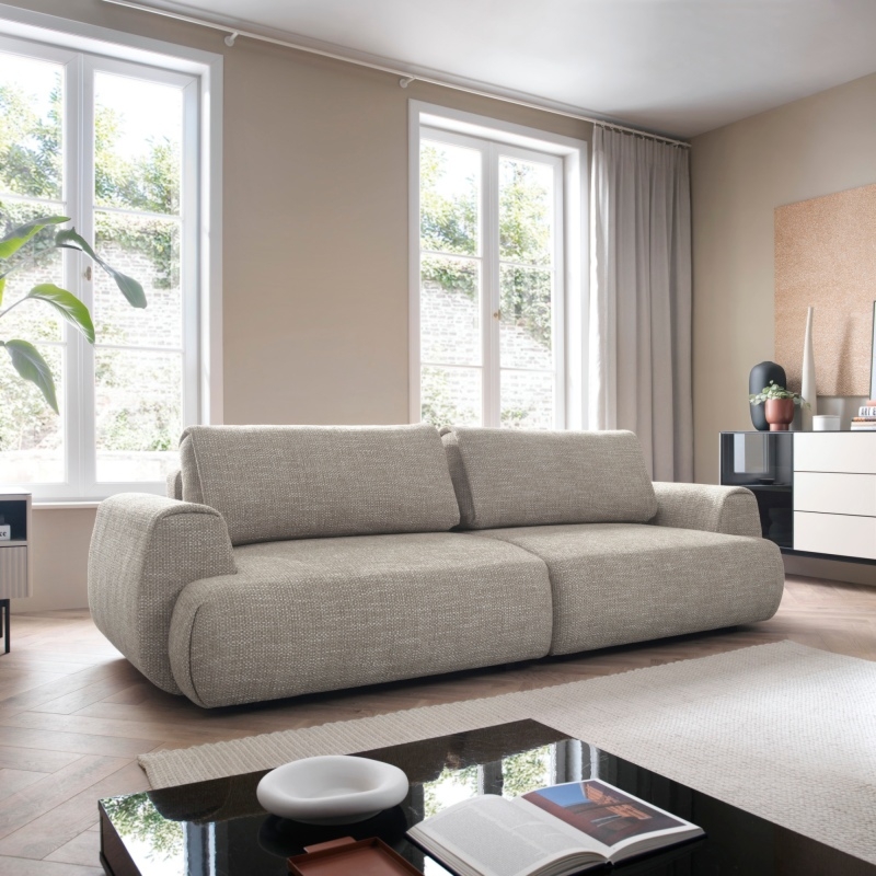 Sofa z funkcją spania i pojemnikiem Pocket, szarobeżowa