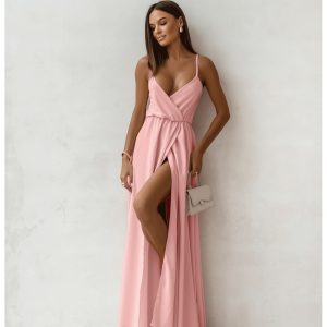 Sukienka maxi na ramiączkach SENTILA - pudrowy róż