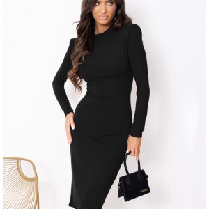 Dopasowana sukienka midi z wiskozy AFFI - czarna