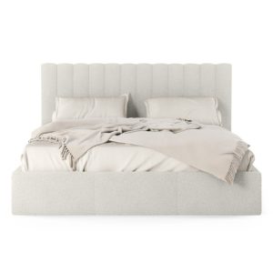 Łóżko Vertical 140x200 cm ze stelażem i pojemnikiem, boucle, kremowe