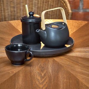 Stół okrągły orzech / czarny mat 100 cm Carmelo