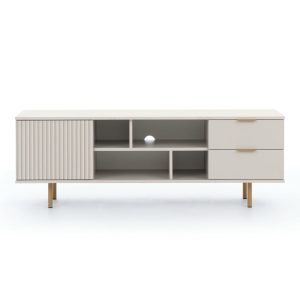 Szafka RTV z szufladami Nubia, ryflowana, beżowa/złote nóżki