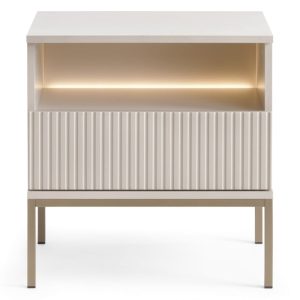 Szafka nocna Sento z frezowanym frontem i oświetleniem LED, kaszmirowa