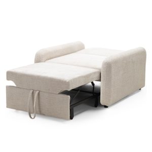 Sofa z funkcją spania Luno, jasnobeżowa, boucle, obłe kształty
