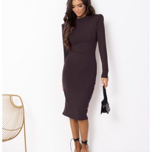 Dopasowana sukienka midi z wiskozy AFFI - czekoladowa