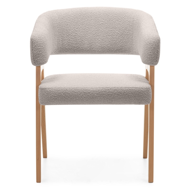 Krzesło tapicerowane Kobe, boucle, szarobeżowe/buk