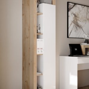 Regał biurowy z drzwiami biały / dąb Cadiz wysoki połysk / mat 50 x 33 x 189 cm Verden