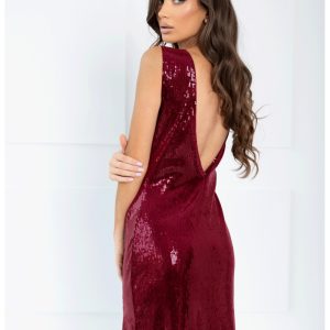 Cekinowa sukienka maxi z rozporkiem EVADNE - czerwona