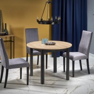 Stół okrągły rozkładany dąb artisan / czarny mat 102 - 142 x 102 cm Ringo