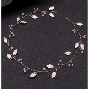 Grzebyk opaska do włosów listki koraliki - złoty